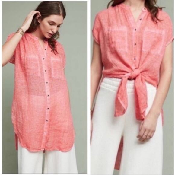 Anthropologie Holding Horses Light Pink Longline Linen Tunic Medium - Picture 1 of 10